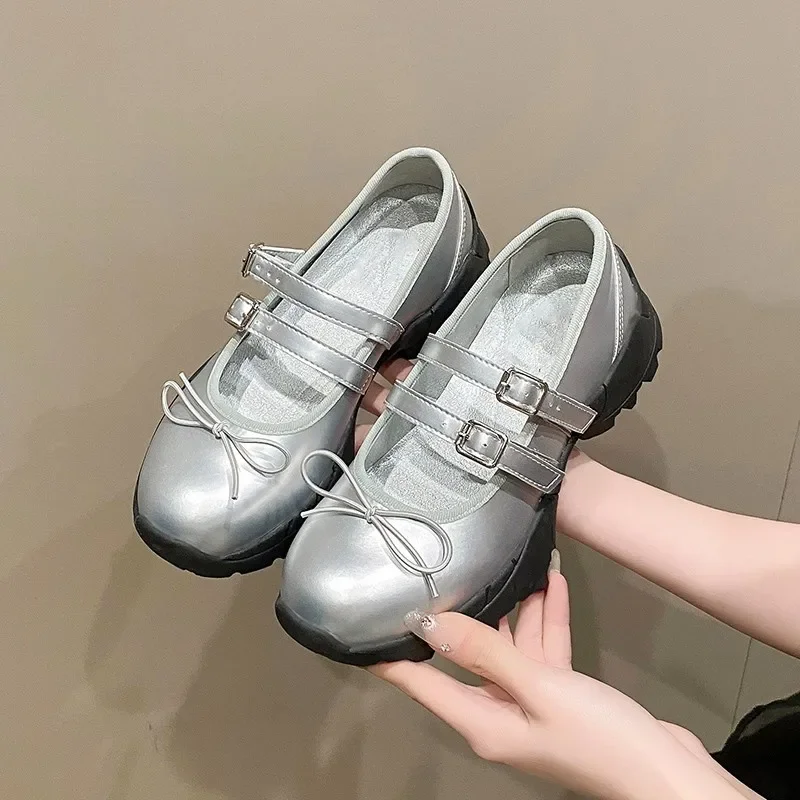 2024Summer Chunky Women Sports Shoes Fashion Shallow Butterfly-knot Platform Flat Ladies Casual Outdoor Jane
