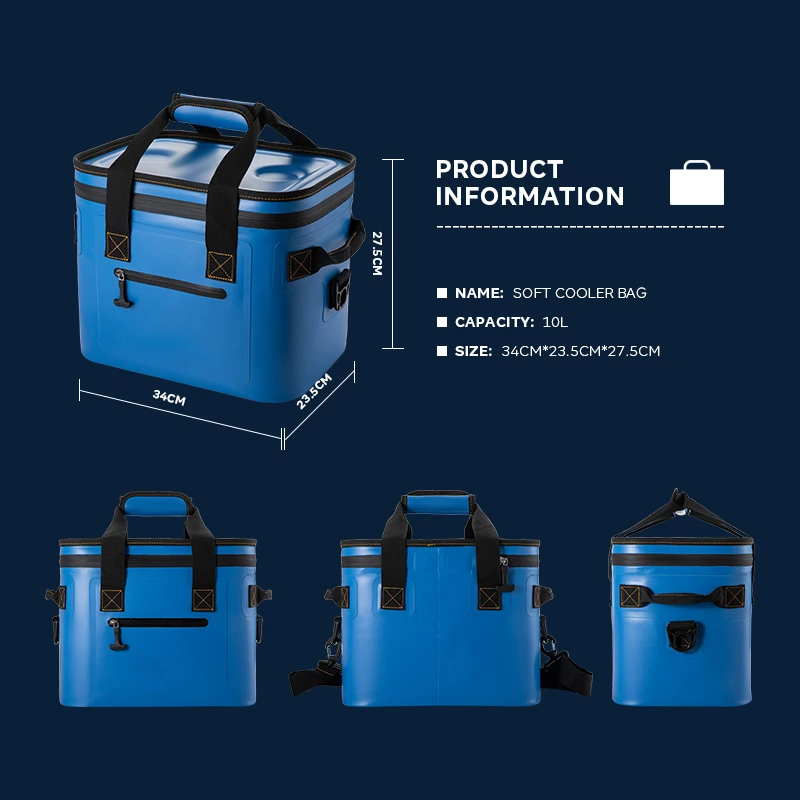 Custom ODM 10L 840D TPU Leakproof & Waterproof Picnic Camping Insulated Soft Cooler Bag Thermal Cooler Lunch Bag