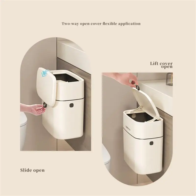 Toilet Wall Mounted Garbage Bin Household Stylish Hanging Square Paper Basket Flap with Cover Kitchen Large Capacity Trash Can