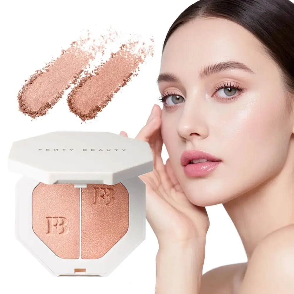 مجموعة بودرة مضغوطة ثلاثية الأبعاد من Fenty Beauty للتحكم في الزيت، مكياج يدوم طويلاً، تركيز ناعم، تسليط الضوء على تفتيح غاسل الكنتوري