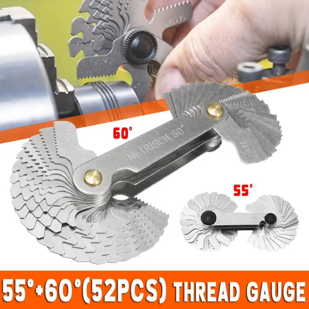 

52 Blades Metric Whitworth 55°/60° Screw Pitch Thread Measuring Gauge Checker