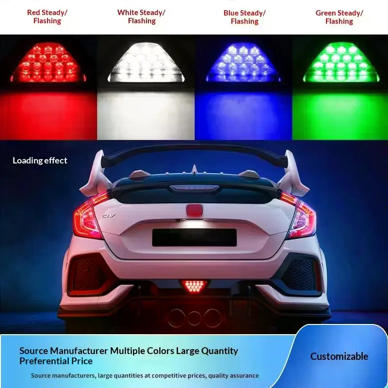 

12LED Universal Triangle Brake Signal Lamp Rear Fog Light Car Tail Lamp Upgrade for Enhanced Sporty Look Night Safety