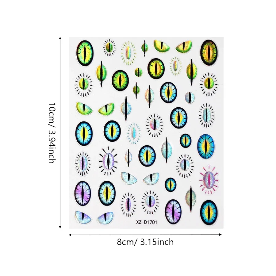 2 stuks gotische 3D Devil Eye nagelstickers, Cat Eye Nail Art stickers, zelfklevende boze oog Halloween Horror Nail Art decoratie