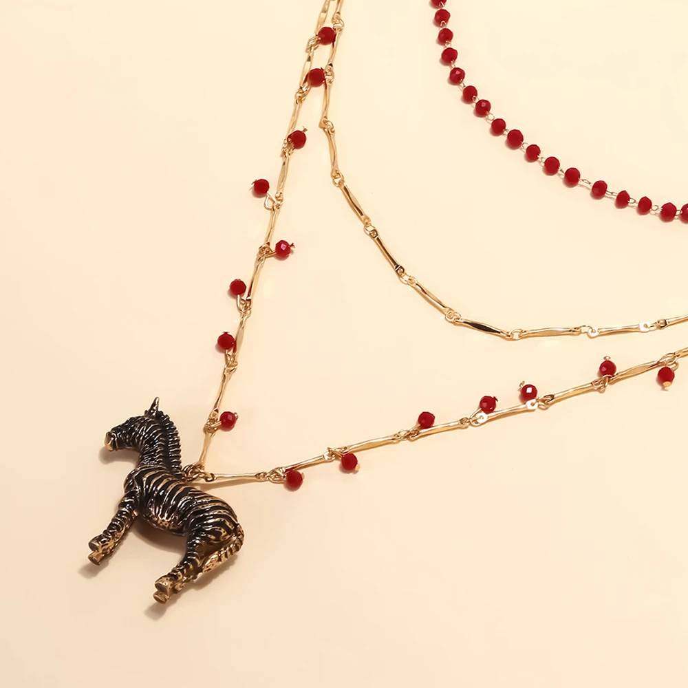 Funny Zebra Layered Resin Necklace Beaded Chain Link Boho Neck Chain Bohemia Jewelry Prom Party Accessories