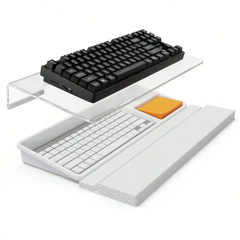 

In 1 Keyboard Stand W Wrist Rest And Storage Tray Klearlook Ultra Comfortable PU Leather Wrist Pad Acrylic Keyboard Riser, 16.9
