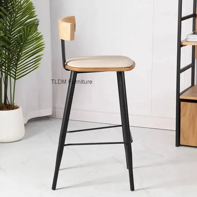 

Black High Bar Counter Reception Barstools With Long Back Desks Wood Relaxing Chairs Nordic Bancos De Bar Lounge Suite Furniture