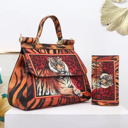 Luxury Women Bags Leather Vintage Painting Art Purse Handbags Girl Shoulder Bag Fashion Cross Body Messenger Bag Female Totes