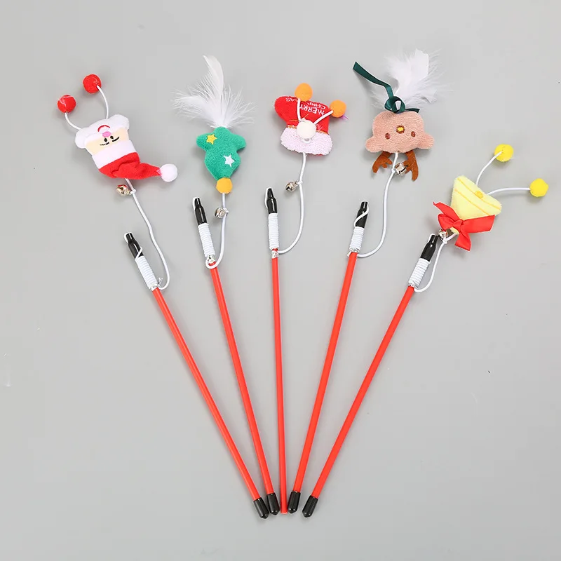 

Christmas Tree Bells Teasing Cat Sticks Toys Cartoon Plastic Mice Cat Teasing Sticks Pet Supplies