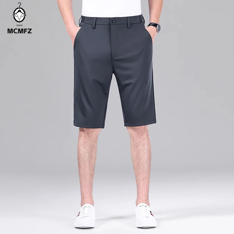 Premium Woven Male Office Shorts No Iron Easy Care Belt Compatible Side Pocket Formal Event Daily Knee Length Bottoms