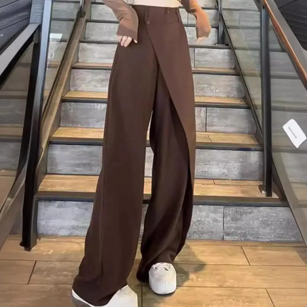 Pantalon de costume à jambes larges pour femmes, longueur au sol, taille haute, formel, Ele Busin, pantalon Long décontracté