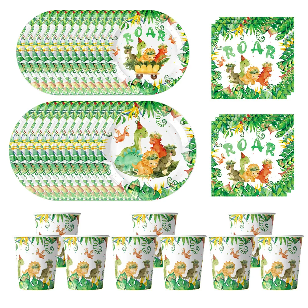 

Happy Dinosaur Birthday Decoration Party Supplies Set Cup Plate Dinosaur Balloons Stickers Banner Gift Bags for Kids Boy Favors