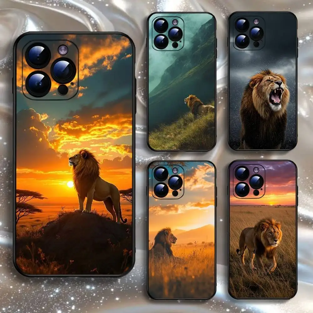 

Animal The Lion Phone Case For iPhone16,15,14,13,12,11 Plus,Pro Max,XS,X,XR,SE,Mini,8,7,Soft Silicone Black Cover