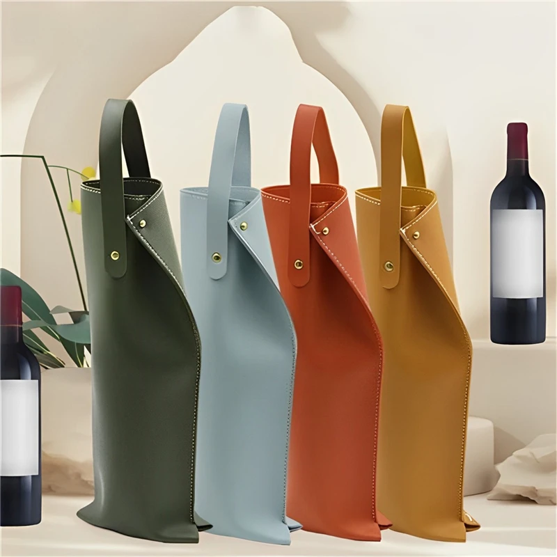 

Wine Packaging Bag Fake PU Leather Wine Tote Carrier Stylish Wine Bottle Champagne Protective Bag with Handle for Party Supplies