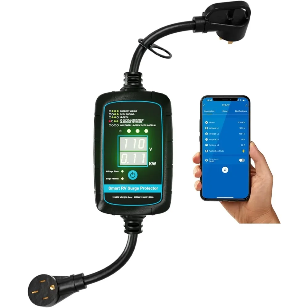 

Portable RV Surge Protector 50 Amp with Bluetooth Energy Monitor, Auto Power Off, and Fault Detection - UL Listed