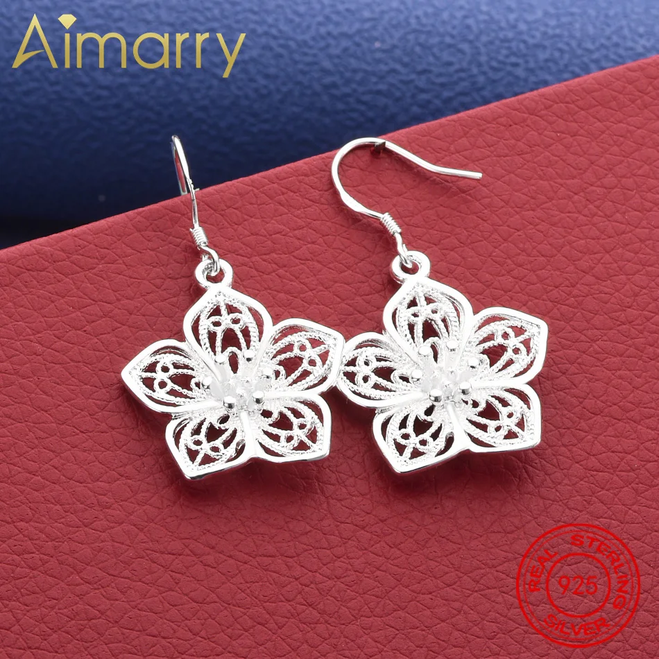 

925 Sterling Silver Earring Elegant Flower For Women Cute Popular Beautiful Fashion Party Earrings Jewelry Wedding Lady