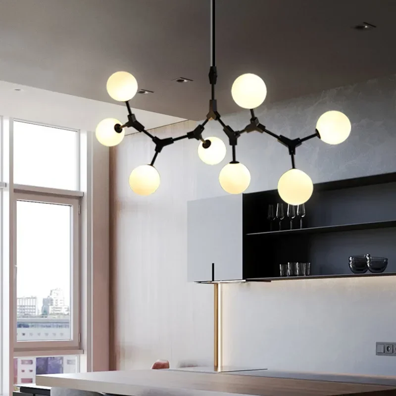 

Magic Bean LED Pendant Lights Golden Iron Branches Chandelier Lamps Living Dining Room Hang Lighting For Restaurant Bar Bedroom