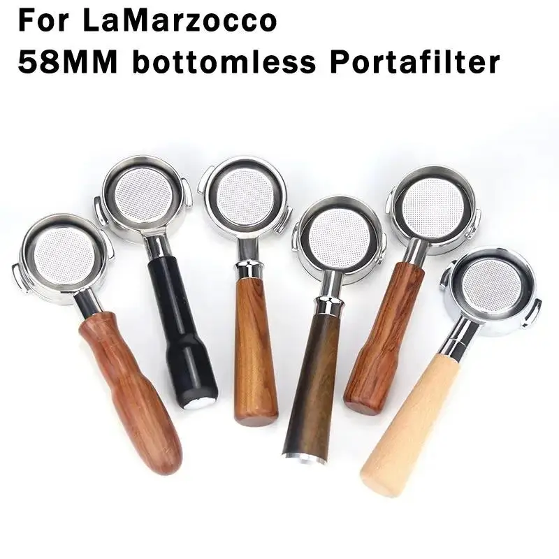 

58mm Bottomless Coffee Portafilter for La Marzocco 2-ear Stainless Steel Modified Solid Wood Coffee Handle Filter Barista Tool