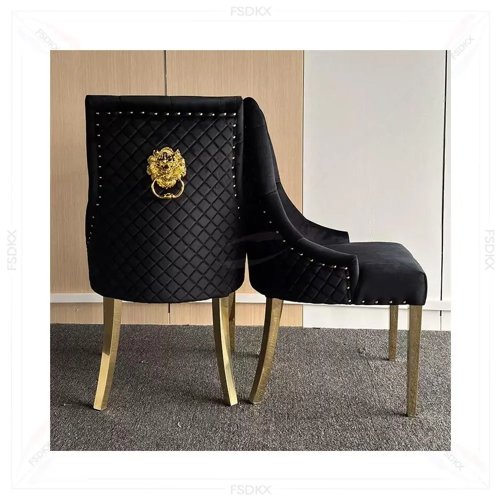 

FSDKX Luxury Modern Gold Dining Room Chair Contemporary Style Stainless Steel and Leather for Home Hotel & Restaurant Use