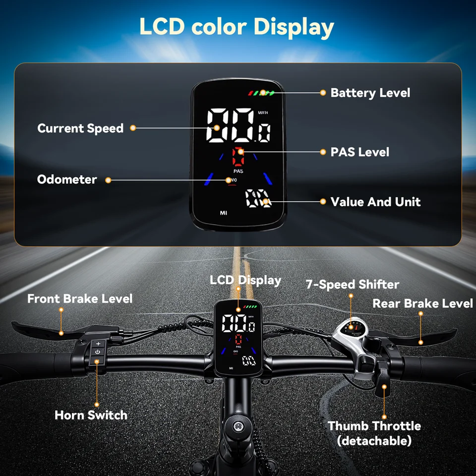 Electric bicycle Hedatx TX1 Adult 1000W 48V16Ah Battery 80km Range Electric Bike 29 Inch All Terrain Tire Mountain Ebike 50 Km/h image 4