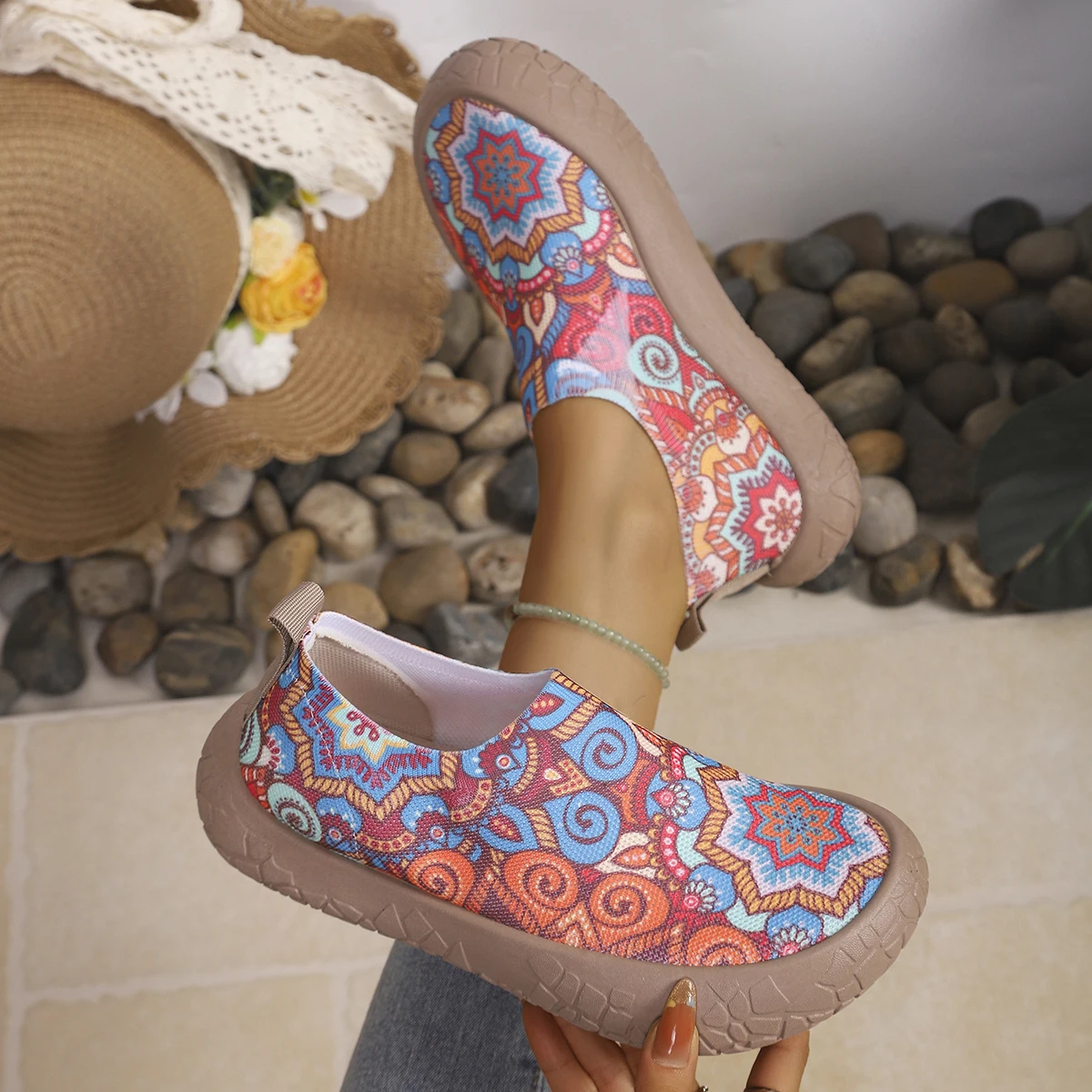 ladies shoes women's sneakers summer 2026 free shipping floral mesh slip on anti-slip thick platform daily walk casual sneakers
