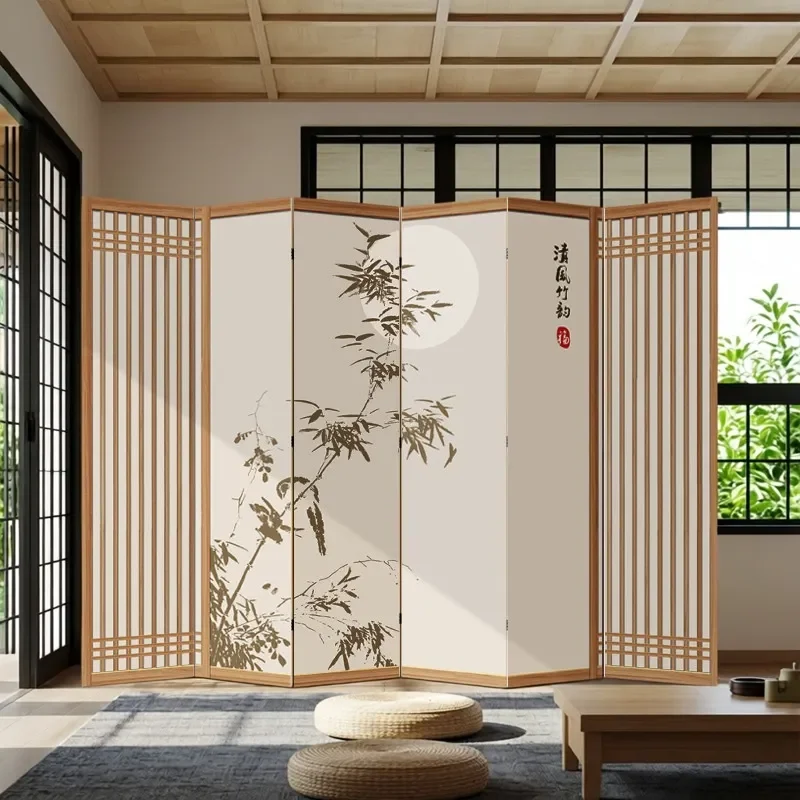 Chinese Style Folding Screen Partition Zen Retro Grille Room Divider for Living Room Office Tea Room Mobile Privacy Separator