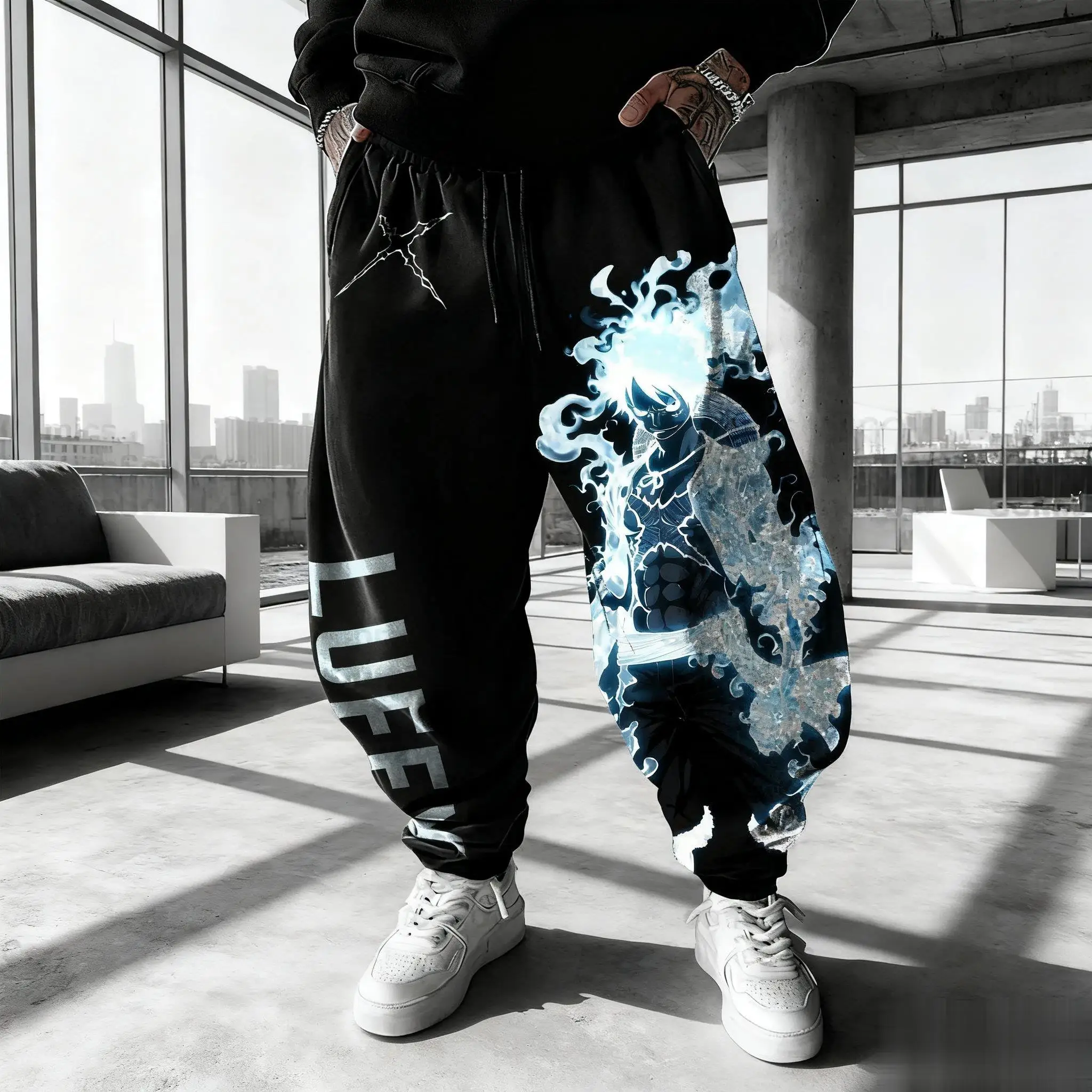 Uma peça luffy calças de moletom dos homens ginásio calças esportivas anime impressão solta casual nova moda outono inverno y2k roupas hip hop