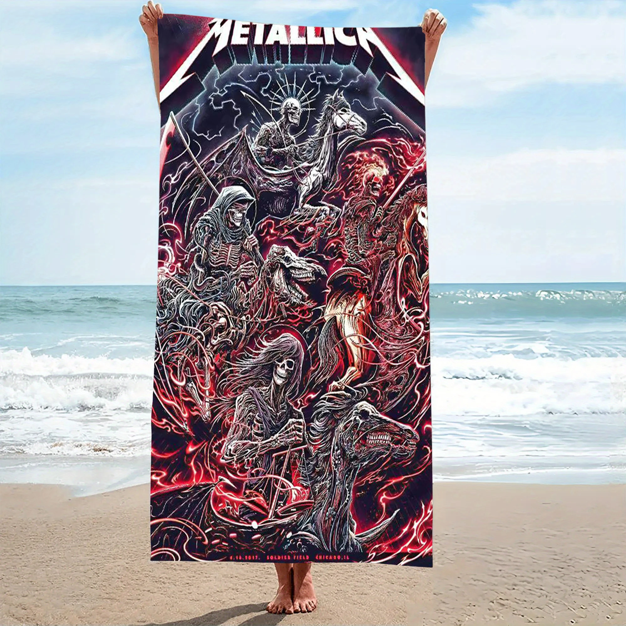 1pc M-Metallica Four Horsemen Beach Towel Microfiber Quick Dry Sand Free Oversized Gym Sports Towel For Swimming Pool Outdoor
