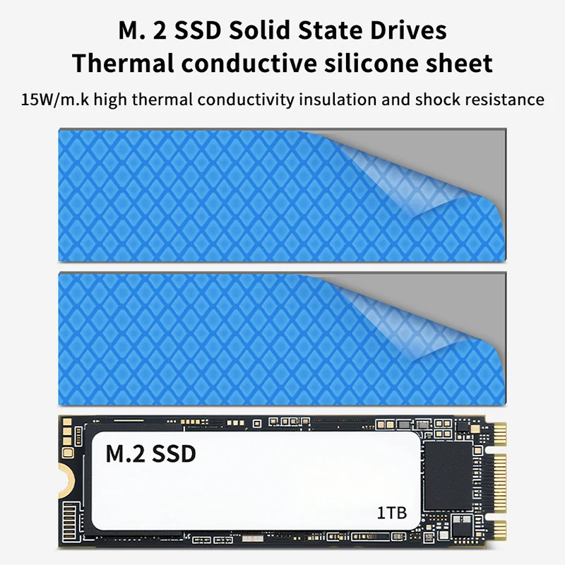 

2Pcs 15W M.2 SSD Thermal Pad Set Conductive Insulating Silicon Adhesive 0.5/1.0/1.5MM Thermal Pad Sheet For Laptop