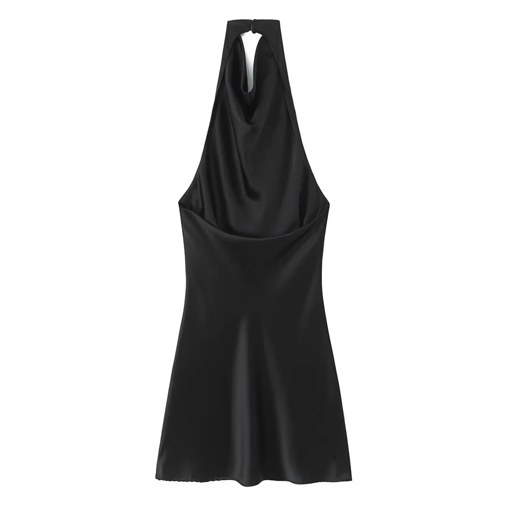 فستان نسائي قصير جديد على الطراز الأوروبي والأمريكي بلون حريري معلق برقبة معلقة #2