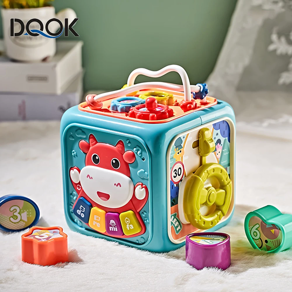 

Baby Activity Cube Toddler Toys 7 in 1 Educational Shape Sorter Musical Toy Bead Maze Counting Discovery Toys For Kids Learning