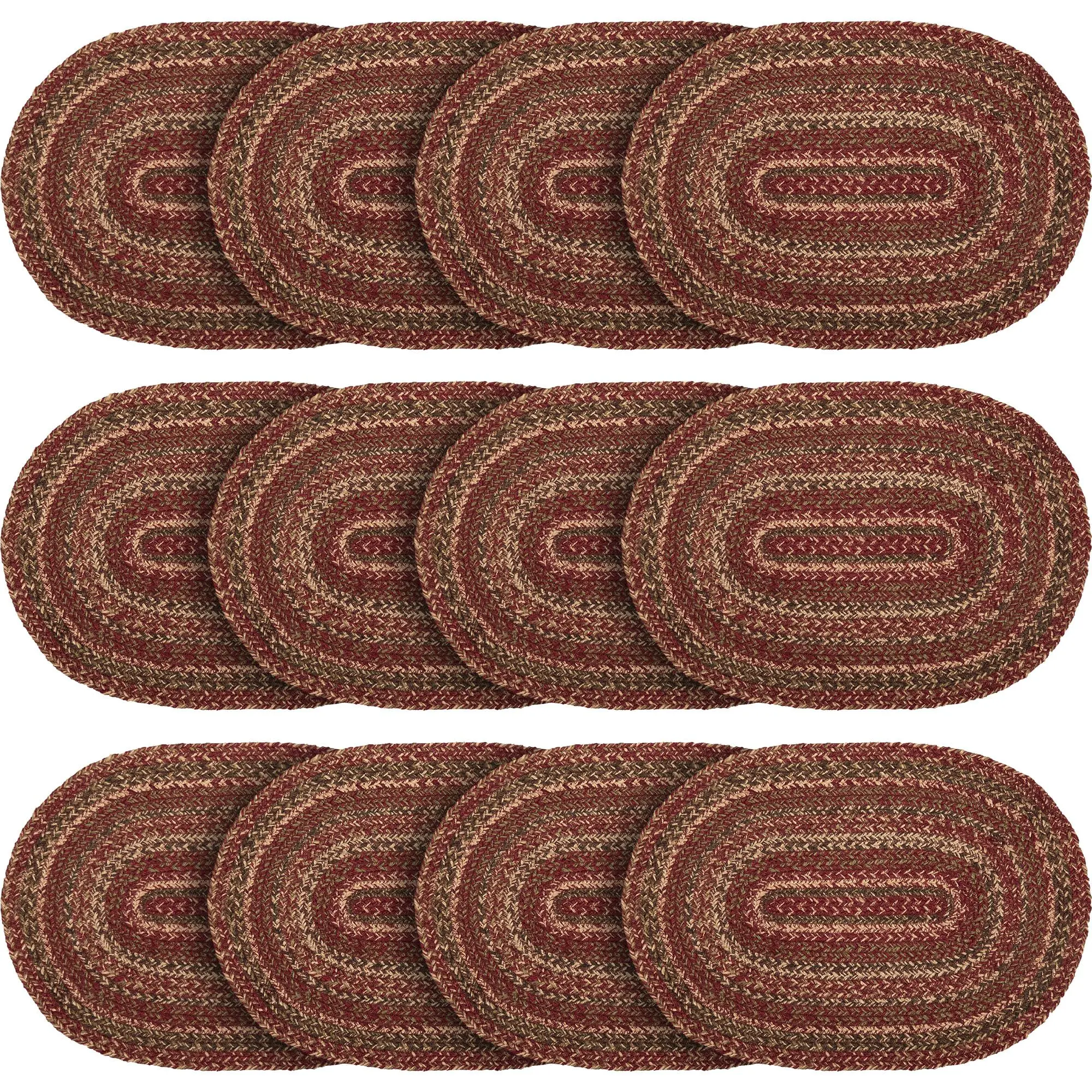 Cider Mill Primitive Jute Red Textured Striped Oval Kitchen Placemat Set of 6 12