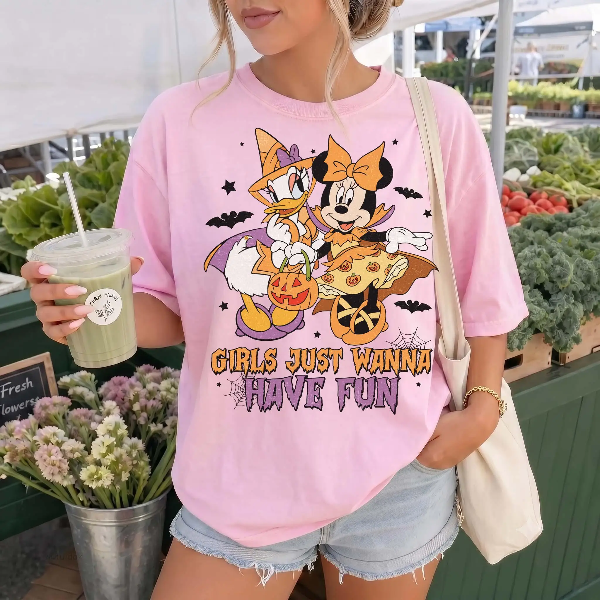 2026 new Round-neck short-sleeved Halloween witch girl cartoon pattern printed, gender-neutral holiday T-shirt