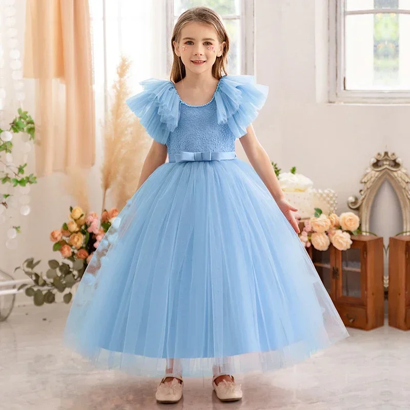 3-8Years Girl Bridesmaids Dress Long White Wedding Party Prom Pageant Princess Dresses First Communiom Formal Birthday Ball Gown