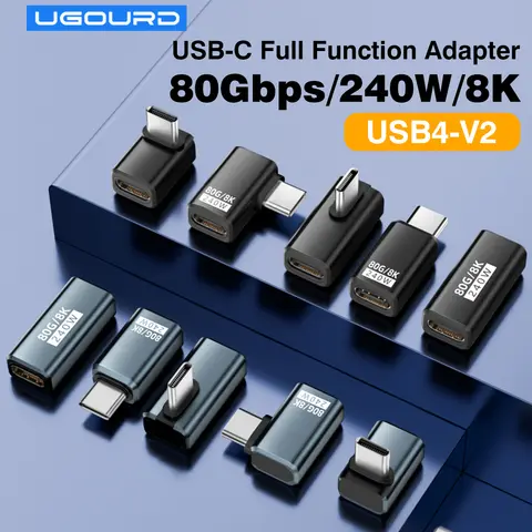 USB4 V2 90 Degree Type C Angle Adapter 80Gbps Thunderbolt 5 4 3 Elbow Adapter 240W USB-C Cable Connector 40Gbps for MacBook Air