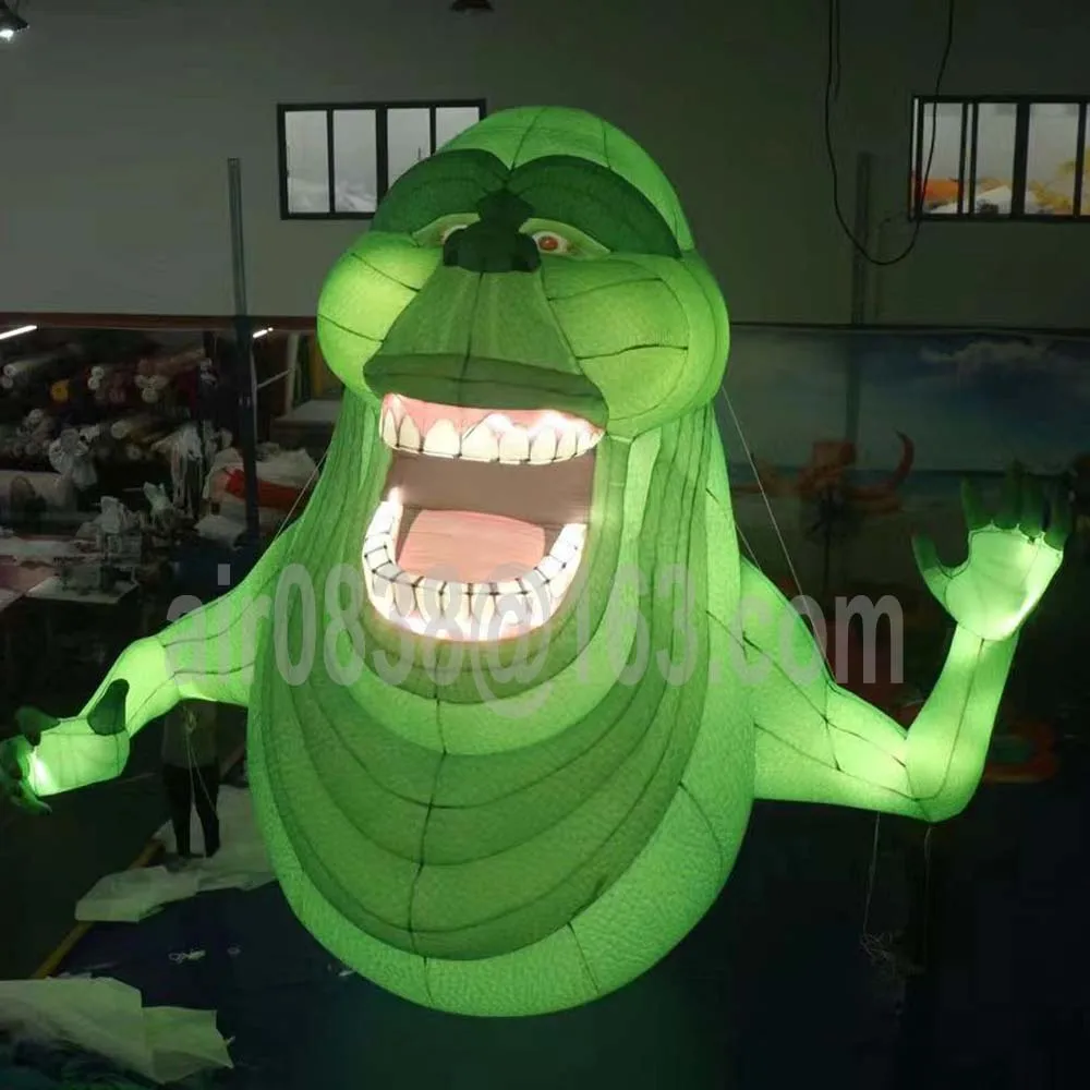 Outdoor Halloween Inflatable Slimer Ghost With Led Lights Blower Inflatable Green Monster Blow Up Devil For Festival Decoration