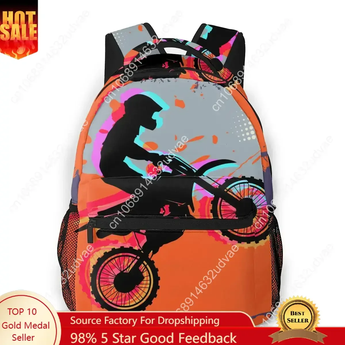 Backpacks School Bag For Motocross Rider Dirt Bike With Abstract Background Teenagers Schoolbag Student Bookbags