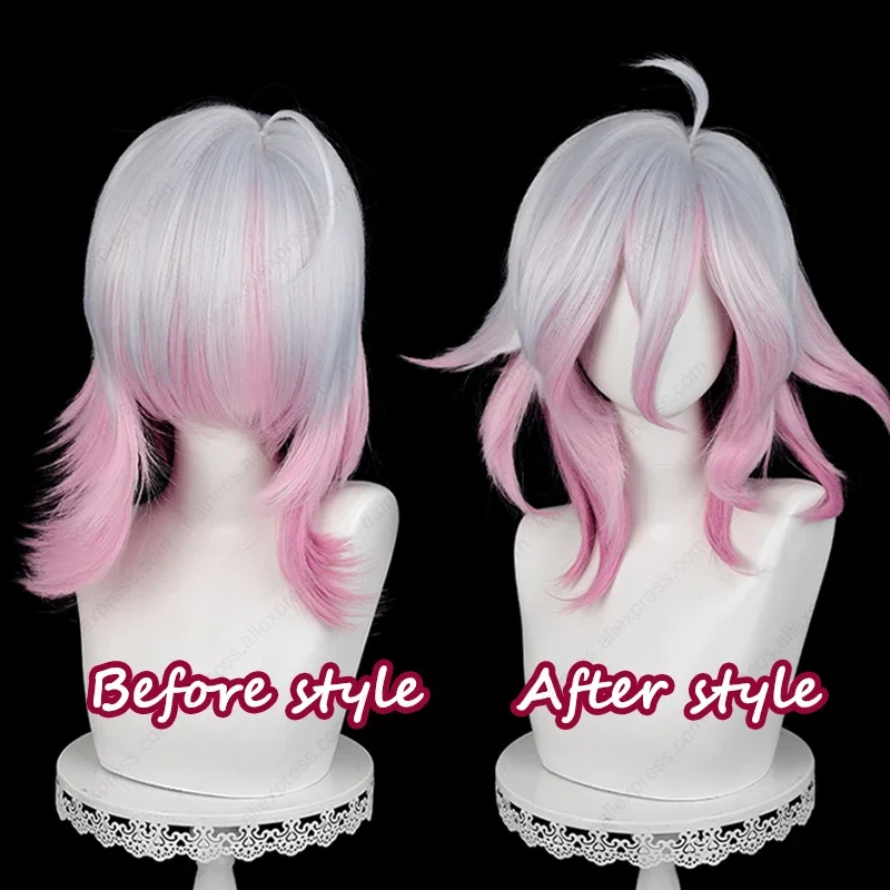 Lol Briar cosplay wig 42cm long silver white dark pink gradient wigs heat resistant synthetic hair