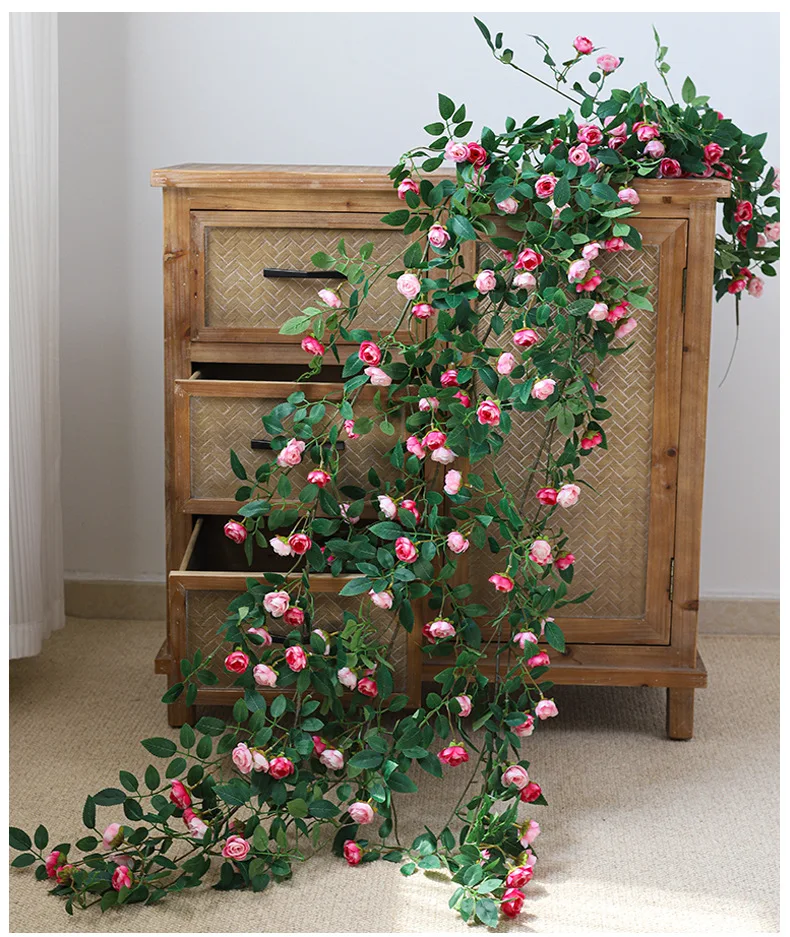 Künstliche Efeugirlande, Seidenrosen-Hängepflanzen, künstliche Blumen für Hochzeit, Zuhause, Garten, Wandbogen-Dekoration, künstliche Rosen – Detail 12