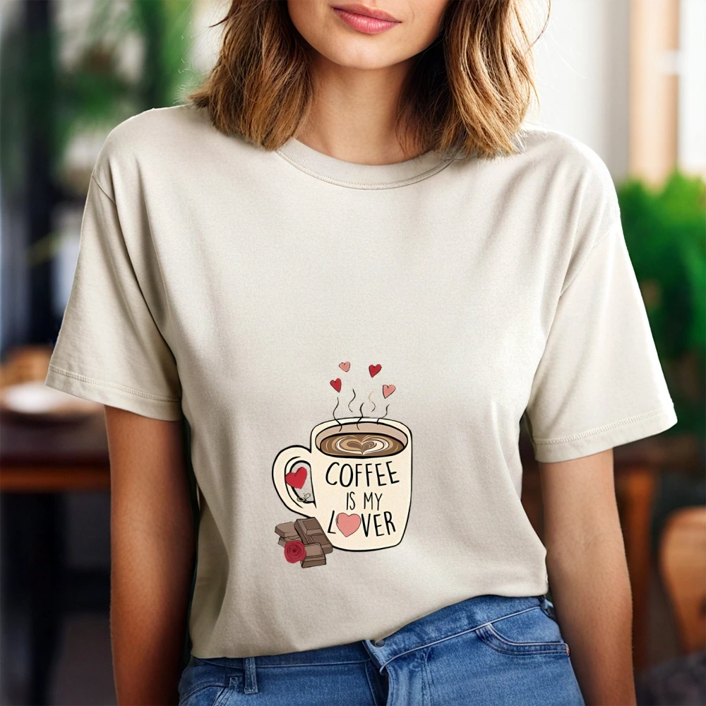 Coffee Lover Tee Adorable Coffee Cup Print Casual Loose Short Sleeved Summer Cute Trendy Caffeine Inspired Comfortable Top