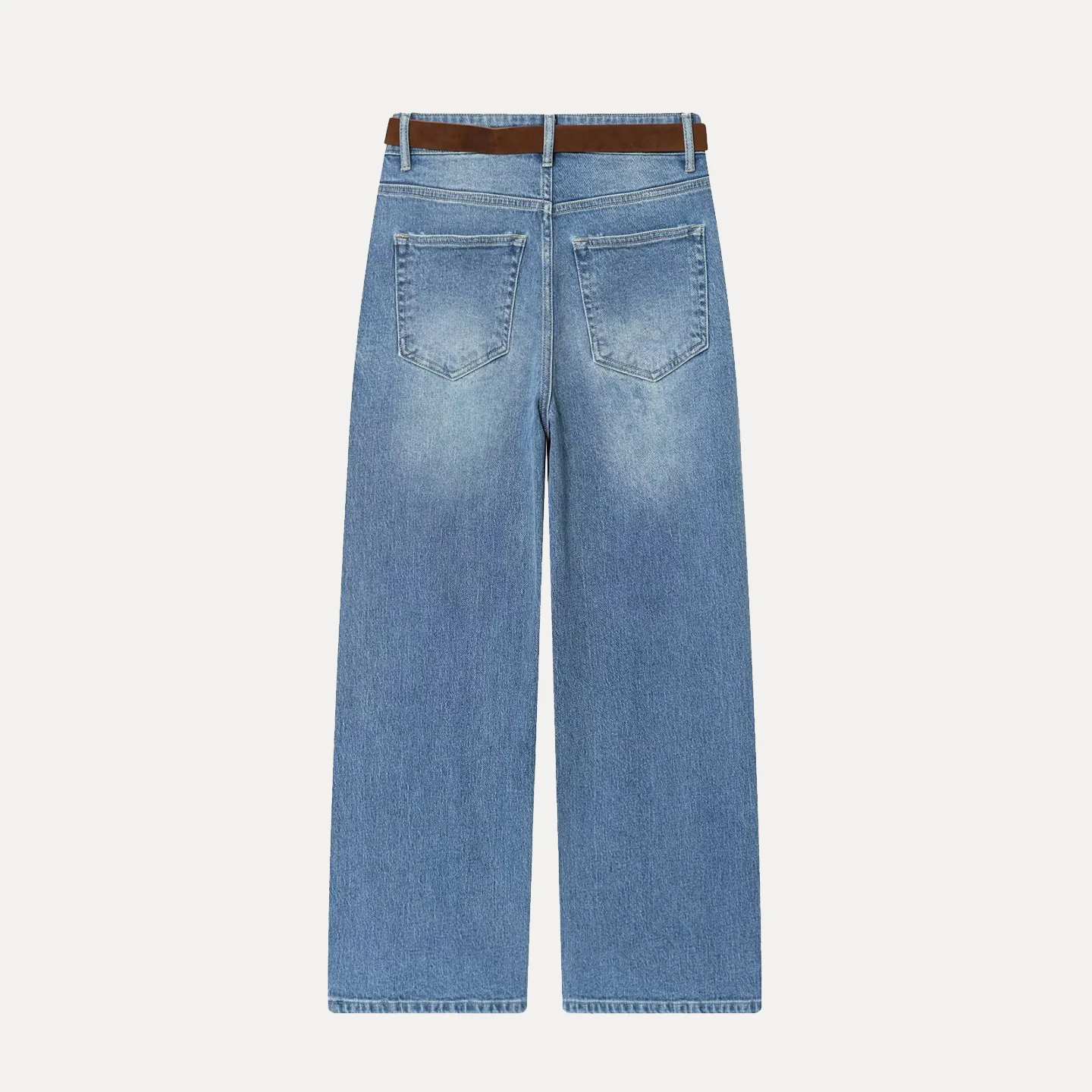 Z High Waist Wide Leg Seven-Foot Jeans for Women Faionable Belted Denim Pants European Sle Autumn Season Ladies' Jeans