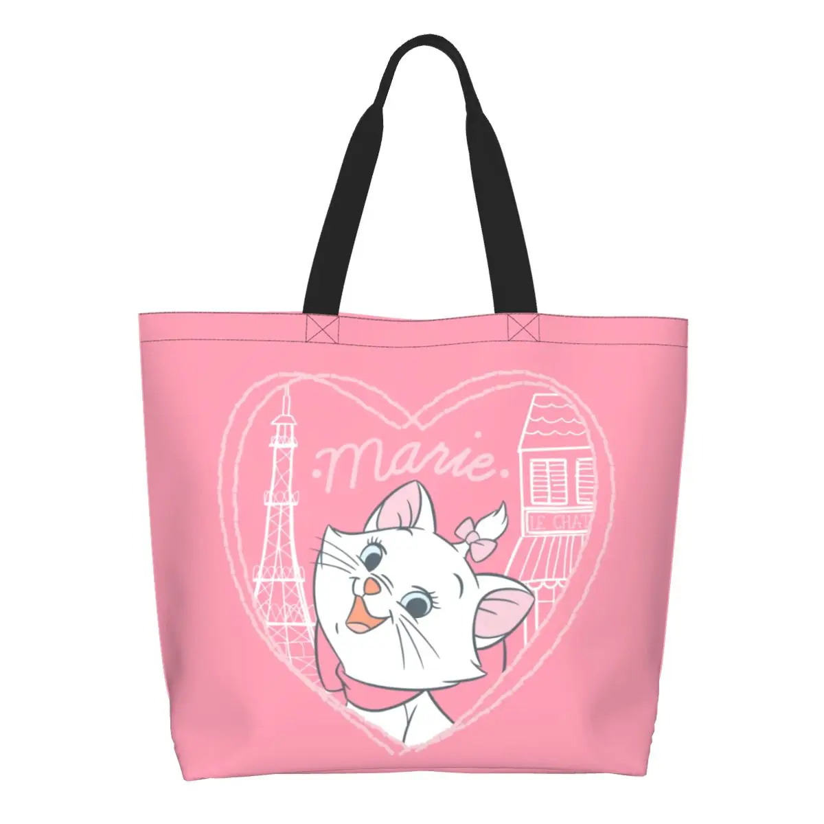 Custom Cute Cat Marie Kitten Cartoon Shopping Bag Women Canvas Shoulder Tote Bag Washable Animals Movies Grocery Shopper Bags