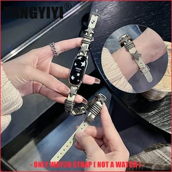 Leather Strap For Xiaomi Mi Band 10 9 8 7 6 5 4 3 Wristband Fashion Retro Metal Star Rivet Bracelet Replacement Long Watch Band