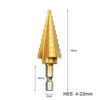 1pc 4-22mm Titanium Coated Step Drill HSS Straight Flute Pagoda  Hex Shank Woodworking Tool Hole Cutter  drill Bit