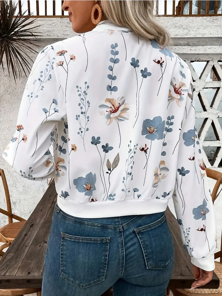 New in Jackets Women\'s Tops 2024 Autumn Fashion Casual Elegant Iightweight Short Bomber Jacket Modern Zipper Floral Print Coats