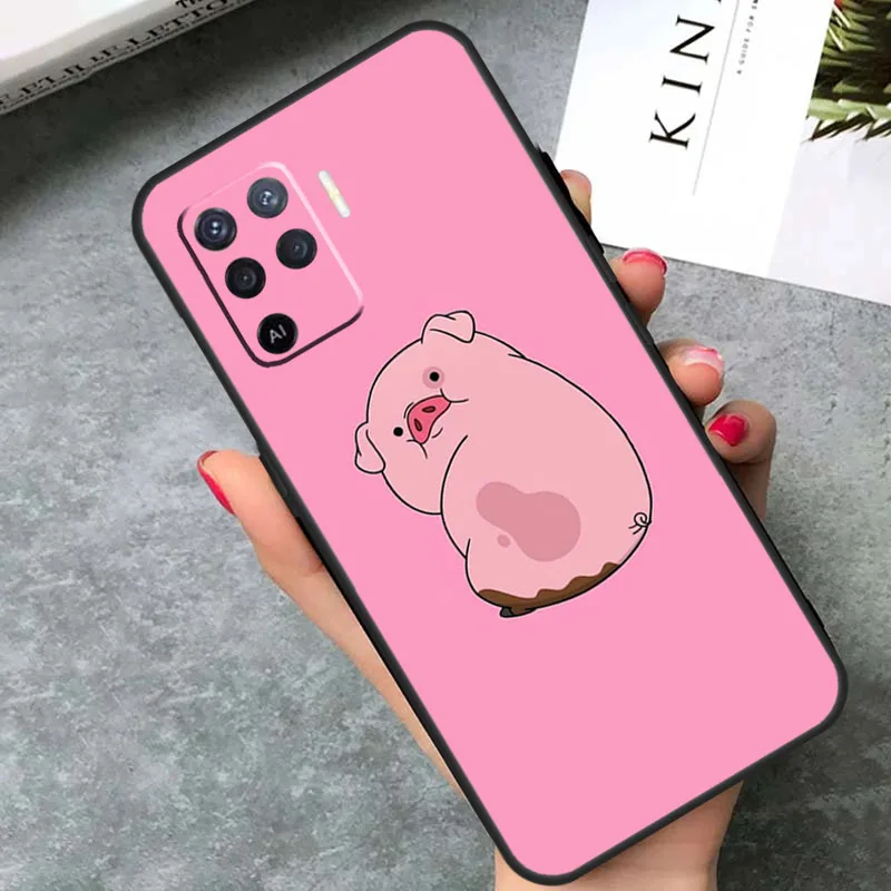 Cartoon Pig Piggy Case For OPPO A96 A76 A16 A78 A98 A77 A17 A15 A5 A9 A53 A74 A94 A52 A72 A93 A54 A57 S Cover