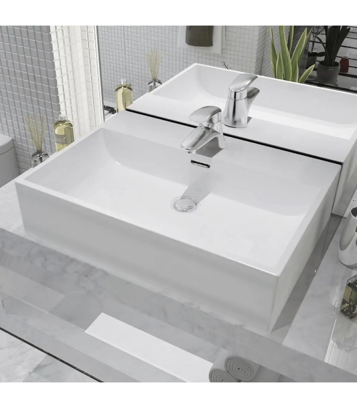 60,5x42,5x14,5 cm white ceramic faucet basin sinks