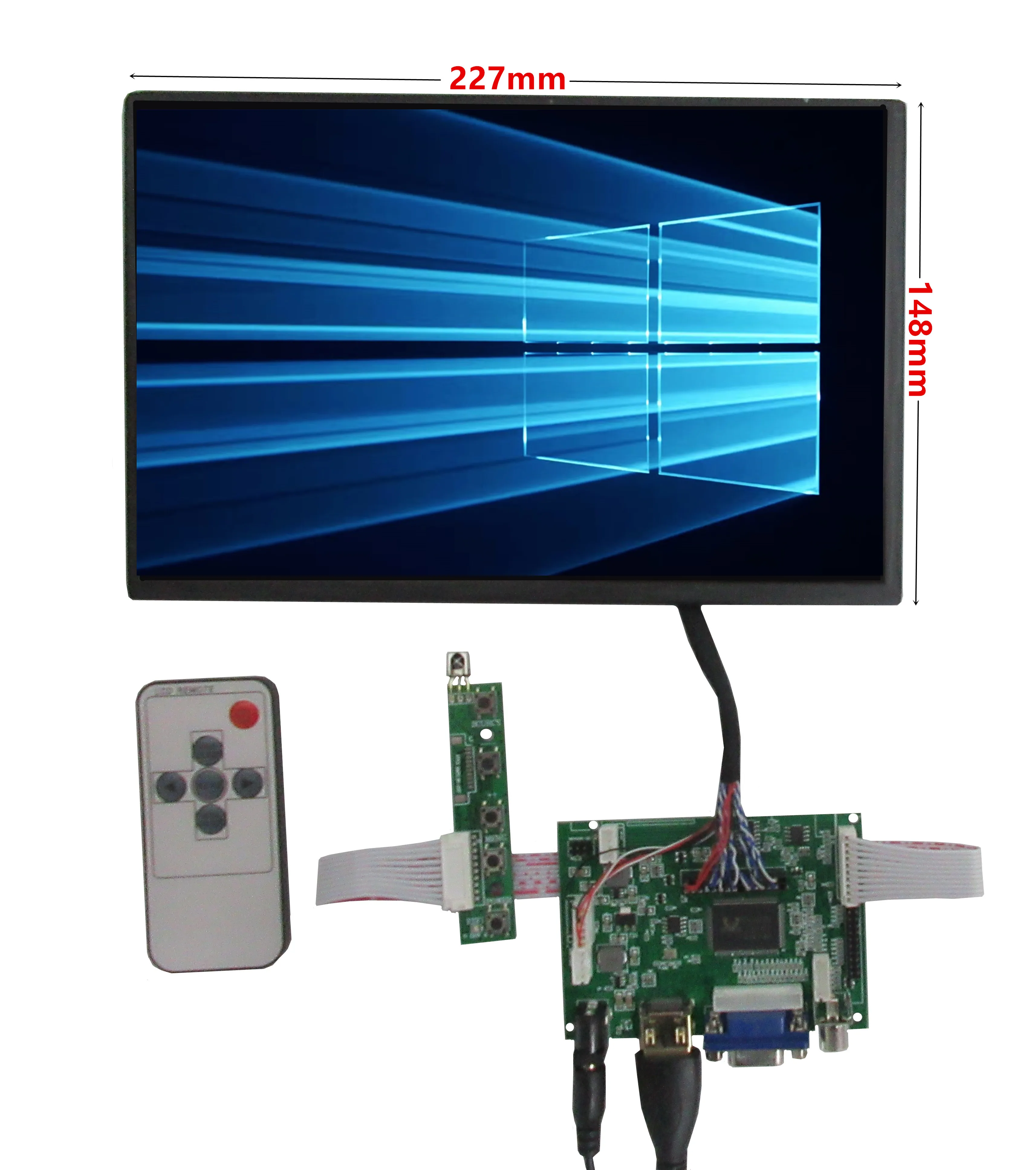 10.1 inch LCD Display Screen Monitor Remote Driver Control Board 2AV HDMI-Compatible VGA For Raspberry Pi Mini Computer