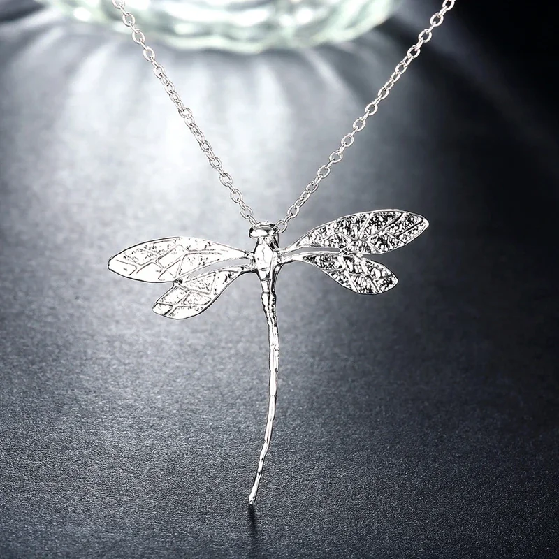 

Hot Charms 925 sterling Silver pretty Dragonfly Pendants Necklaces For Women wedding party Fashion Jewelry Valentine's Day Gifts