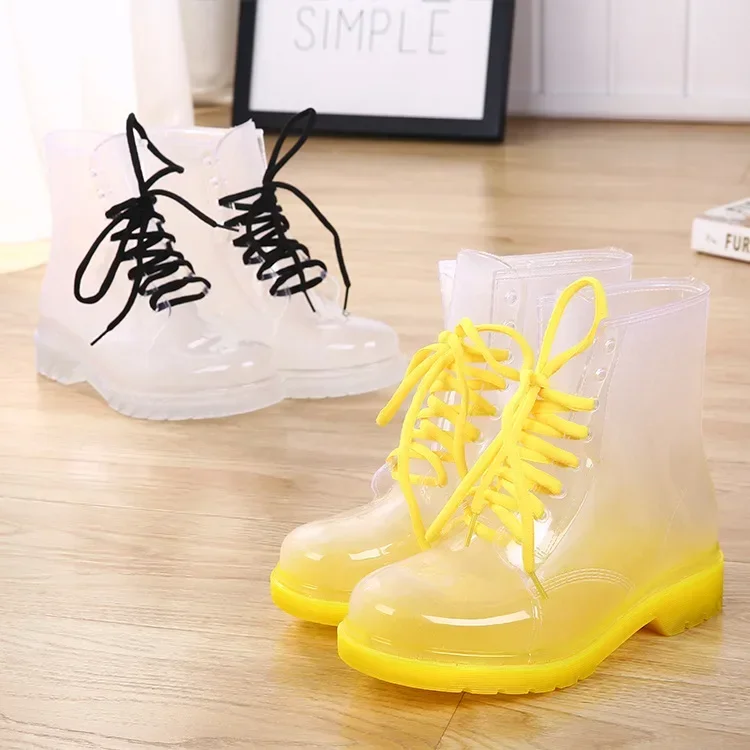 Transparent Rain Boots Women PVC Platform Rain Shoes 2024 Autumn New Slip on Ankle Boots Boots for Women Waterproof Work