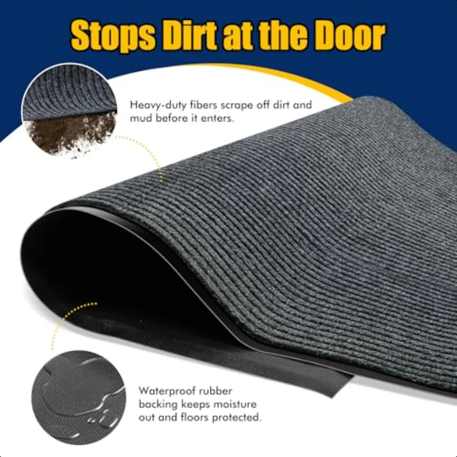 Extra Large Indoor Outdoor Entrance Mat 4 x 5 Feet Rubber Border Door Mat Waterproof LowProfile Easy to Clean Rubber Entry Mat
